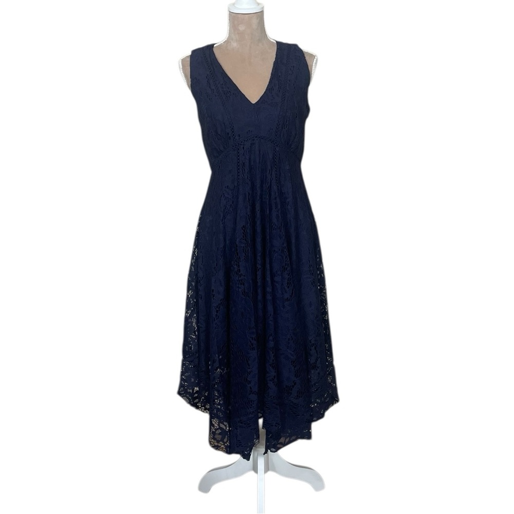 Just...Taylor Navy Lace High-Low V-Neck Dress